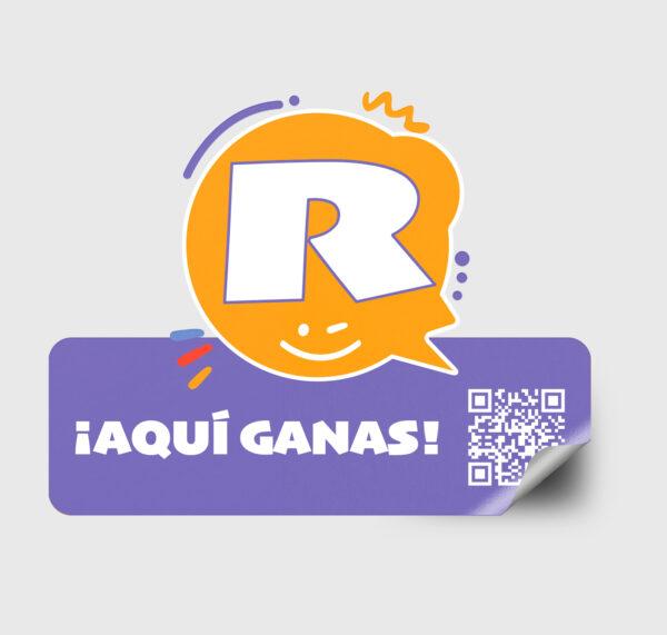 Pegatina Recomiéndame ¡AQUÍ GANAS! Morada