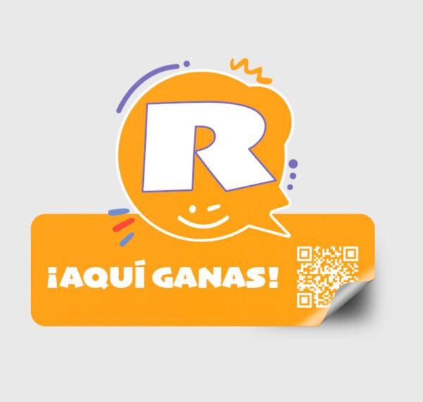 Pegatina Recomiéndame ¡AQUÍ GANAS! Naranja